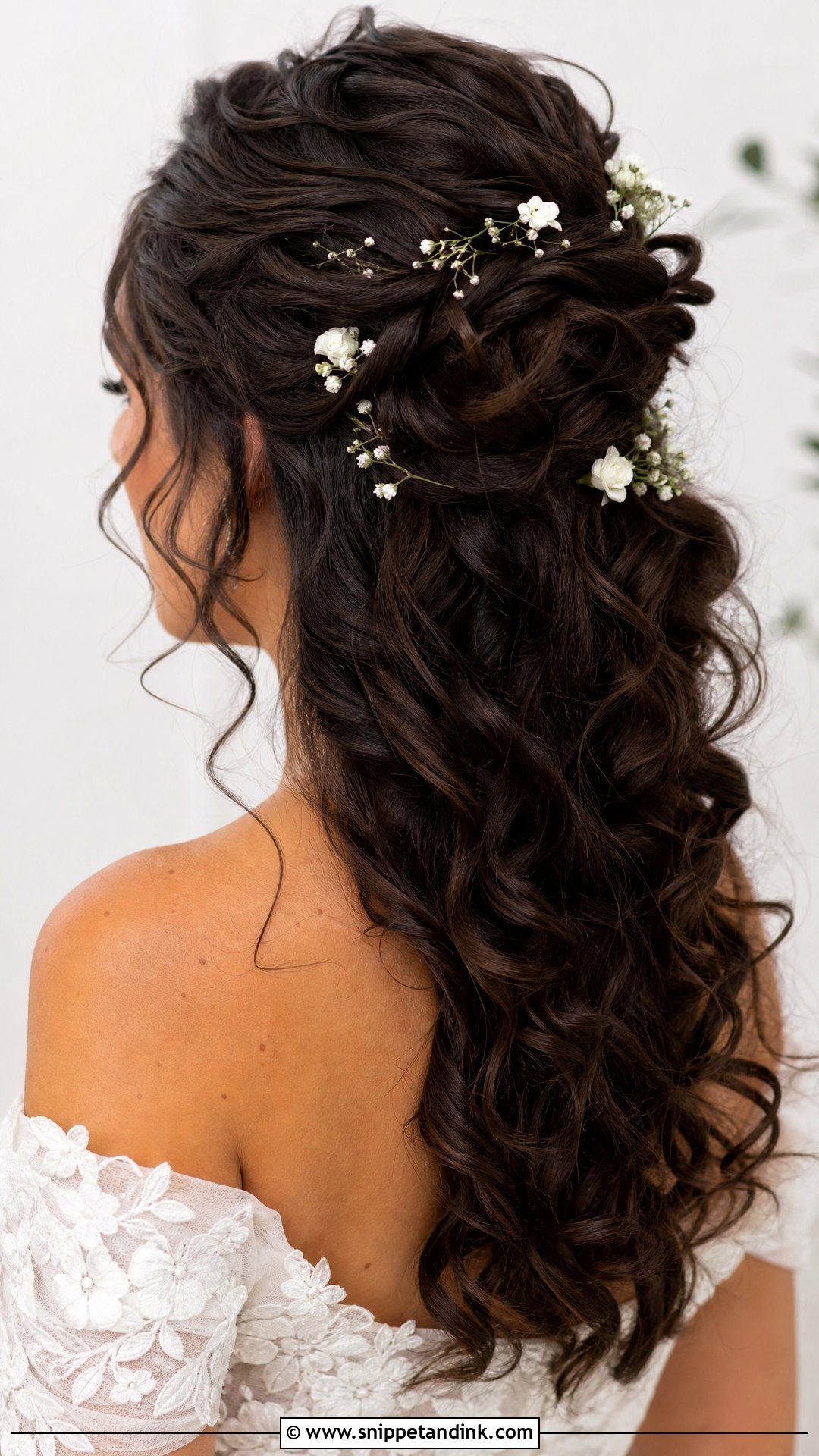 Curly Half Up Bridal Hair With Flowers - Snippet and Ink - 15 Curly Half-Up Bridal Hair Ideas