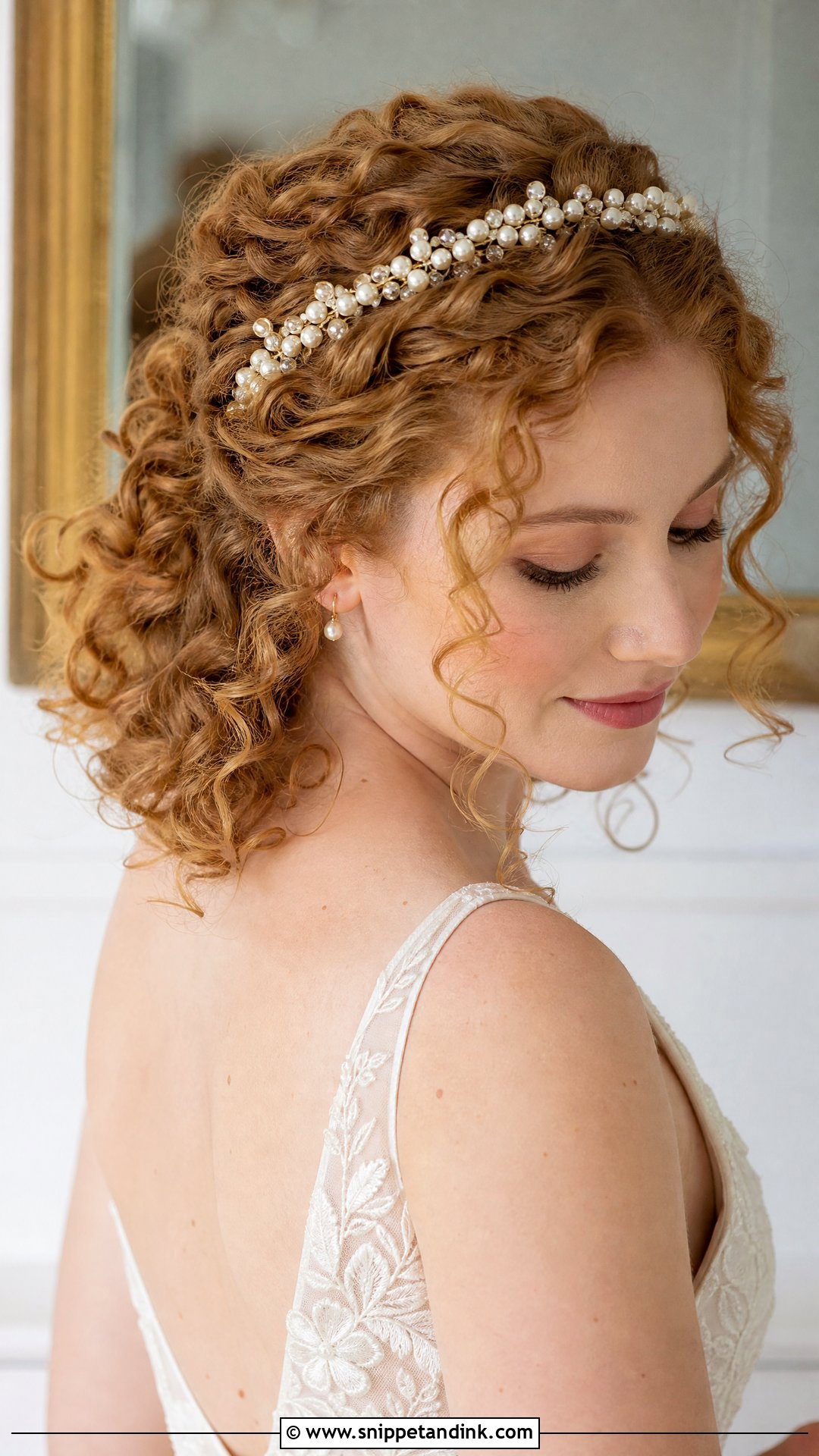 Curly Half Up Bridal Hair With Headband - Snippet and Ink - 20 Naturally Curly Half-Up Bridal Hair Ideas