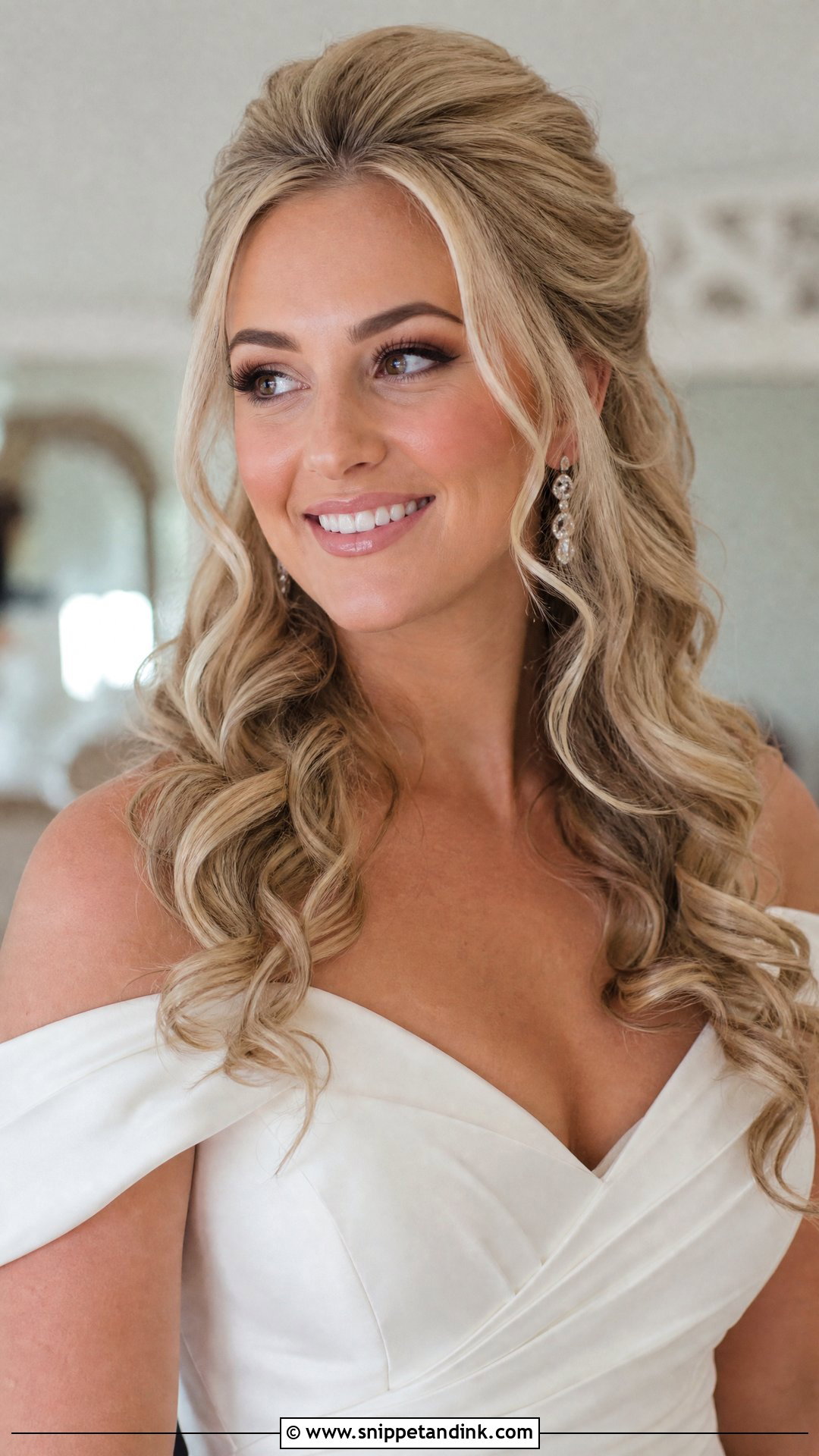 Curly Half Up Bridal Hair With High Crown - Snippet and Ink - 15 Curly Half-Up Bridal Hair Ideas