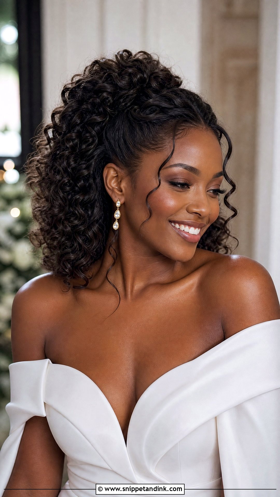 Curly Half Up Bridal Hair With High Ponytail - Snippet and Ink - 20 Naturally Curly Half-Up Bridal Hair Ideas