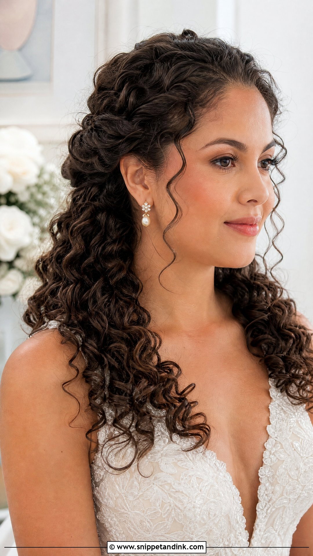 Curly Half Up Bridal Hair With Twists - Snippet and Ink - 20 Naturally Curly Half-Up Bridal Hair Ideas