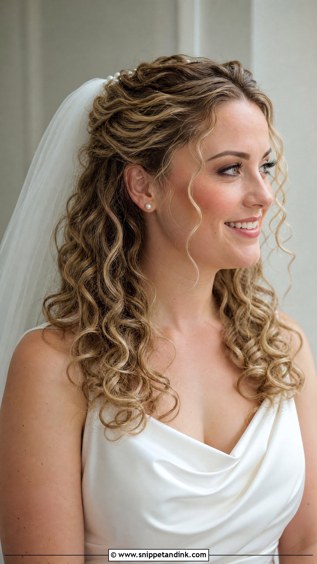 Curly Half Up Bridal Hair With Veil - Snippet and Ink - 20 Naturally Curly Half-Up Bridal Hair Ideas