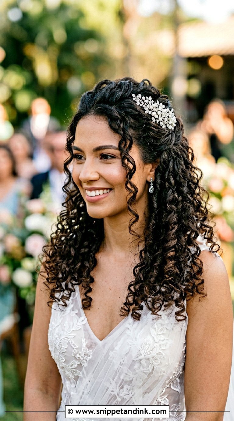 Curly Half Up Bridal Hairstyle - Snippet and Ink - 20 Bridal Hairstyles Front View
