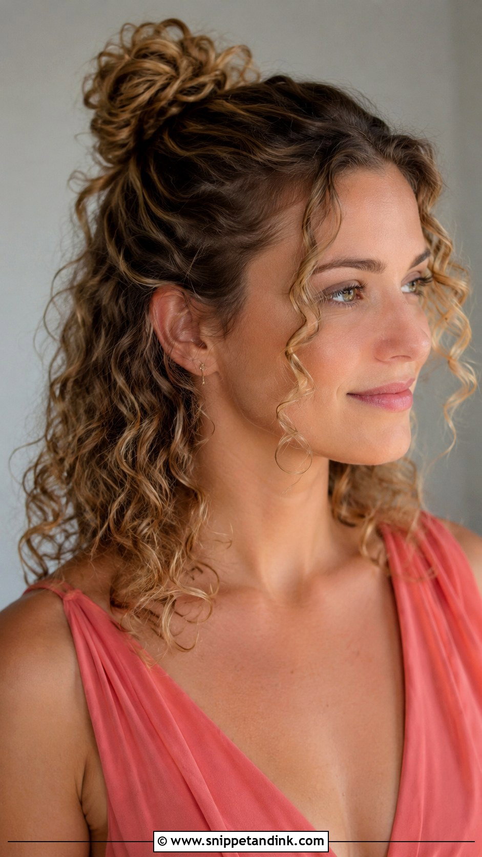 Curly Half Up Bun Bridesmaid Hair - Snippet and Ink - 20 Curly Hairstyles for Wedding Bridesmaid