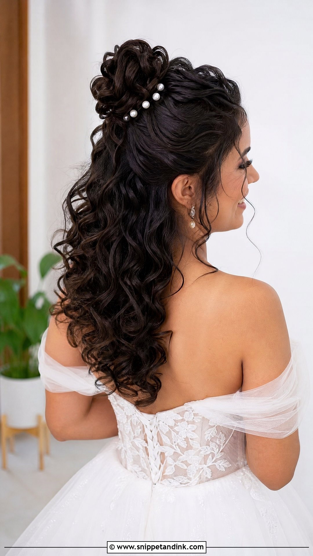 Curly Half Up Bun Wedding Hair - Snippet and Ink - 20 Natural Curly Wedding Hair Ideas
