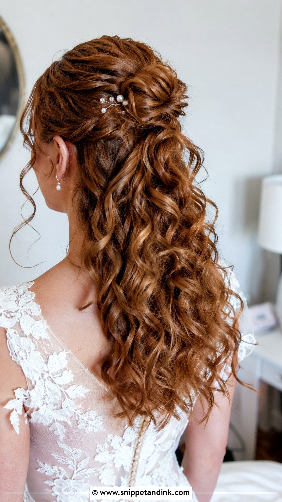 Curly Half Up Bun Wedding Hair - Snippet and Ink - 20 Long Curls Wedding Hair
