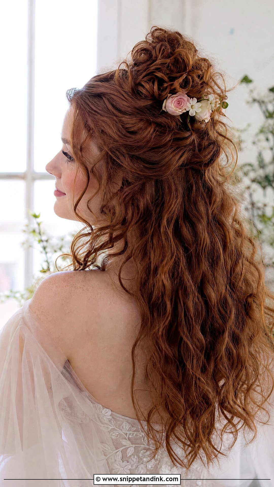 Curly Half Up Bun Wedding Hairstyle - Snippet and Ink - 20 Natural Curls Wedding Curly Hairstyles