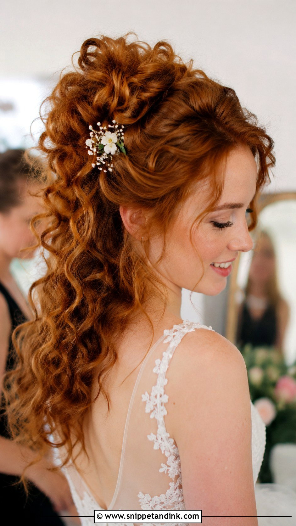 Curly Half Up Bun Wedding Hairstyle - Snippet and Ink - 20 Simple Curly Wedding Hairstyles