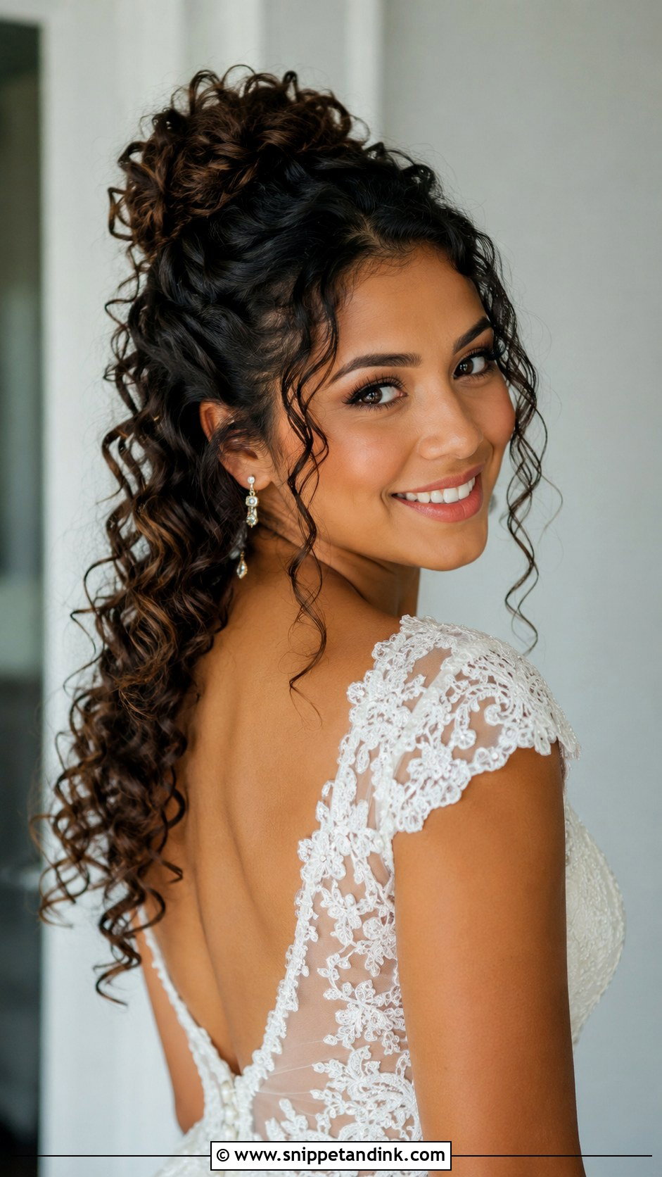 Curly Half Up Bun Wedding Hairstyle - Snippet and Ink - 25 Long Curly Hairstyles for Wedding