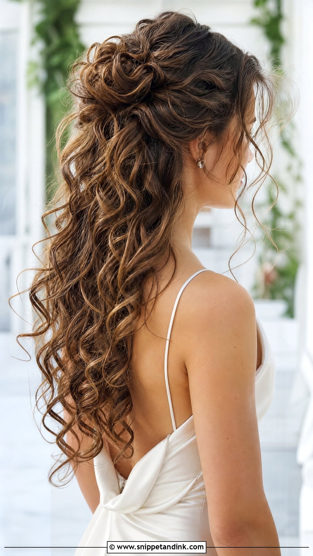 Curly Half Up Bun With Cascading Curls - Snippet and Ink - 20 Curly Half-Up Half-Down Wedding Hairstyles