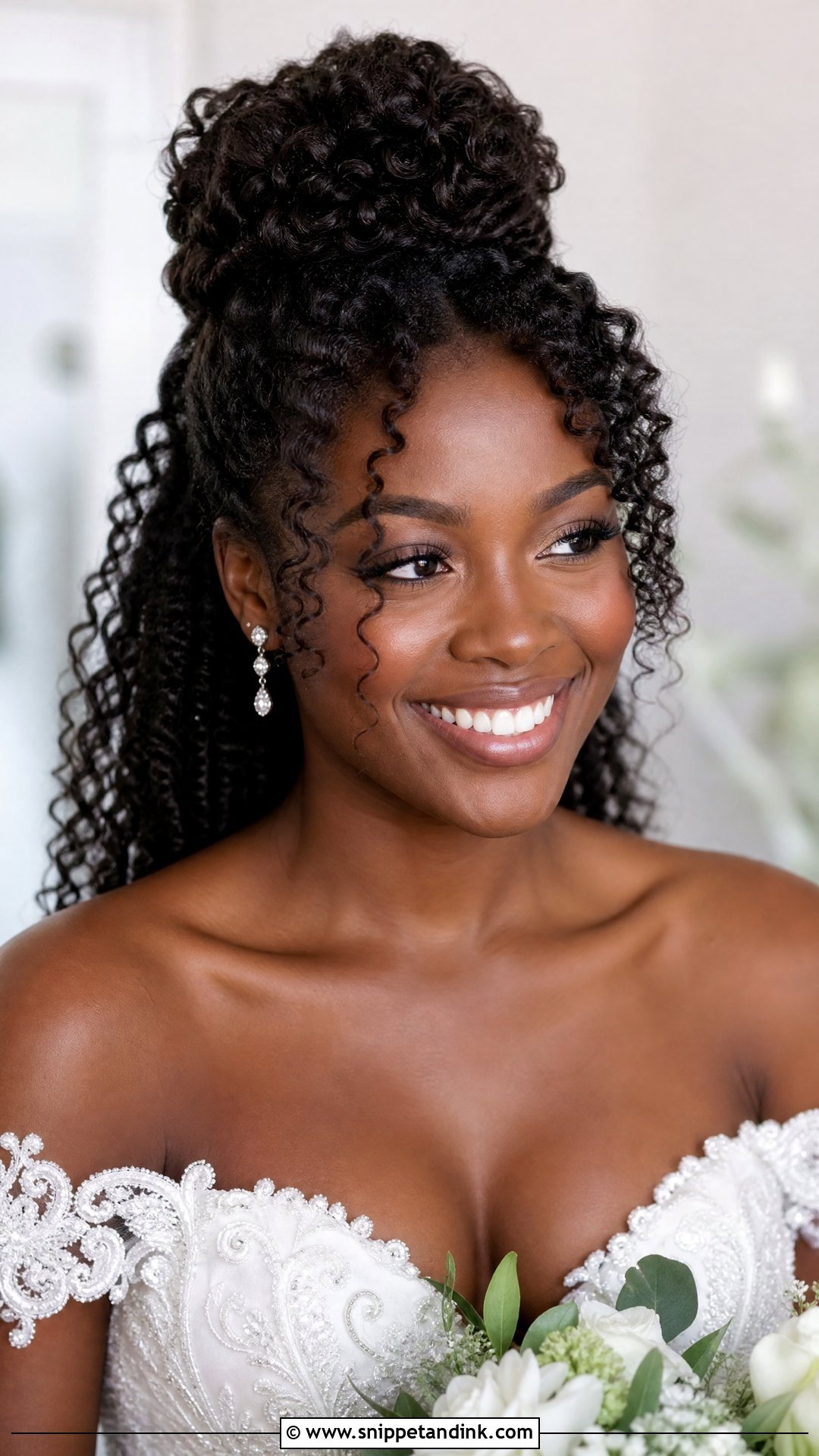 Curly Half Up Bun for Natural Hair - Snippet and Ink - 20 Half-Up Half-Down Bun Wedding Hair Ideas