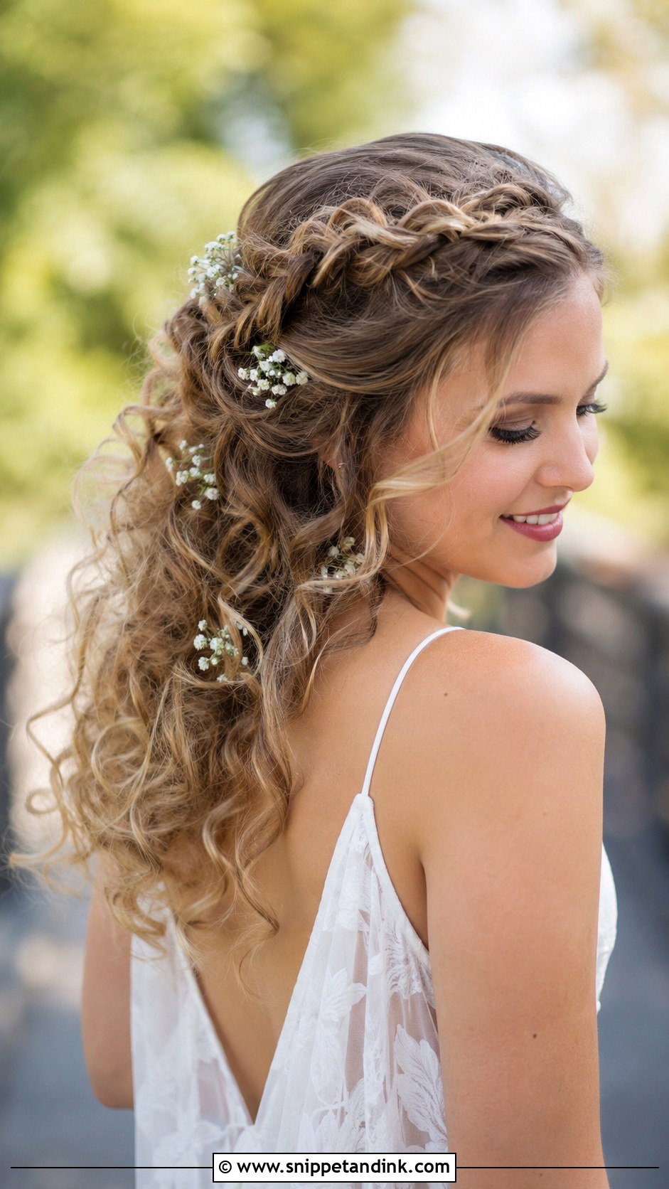 Curly Half Up Crown Braid - Snippet and Ink - 30 Curly Hair Wedding Styles