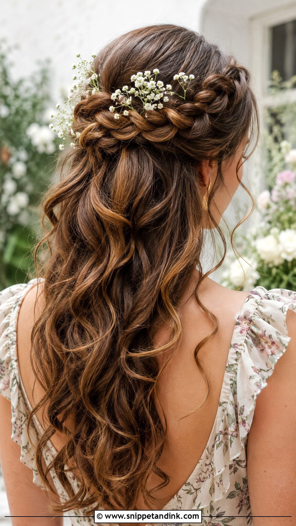 Curly Half Up Crown Braid Wedding Guest Hairstyle - Snippet and Ink - 25 Curly Hairstyles Wedding Guest
