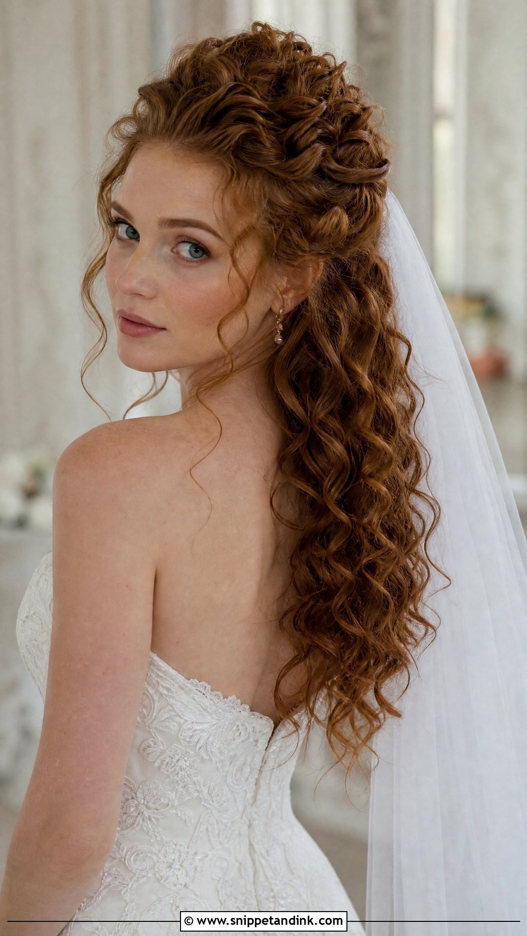 Curly Half Up Crown with Veil - Snippet and Ink - 30 Curly Wedding Hairstyles