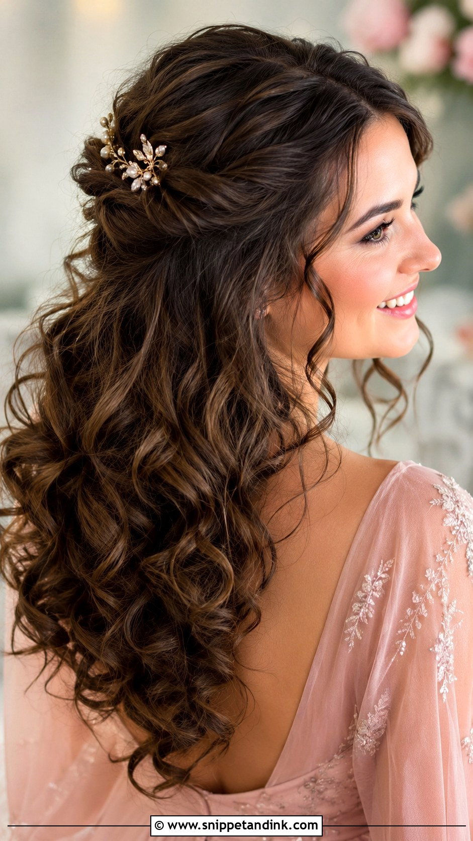 Curly Half Up Engagement Hairstyle - Snippet and Ink - 25 Hairstyle for Engagement Bride Ideas