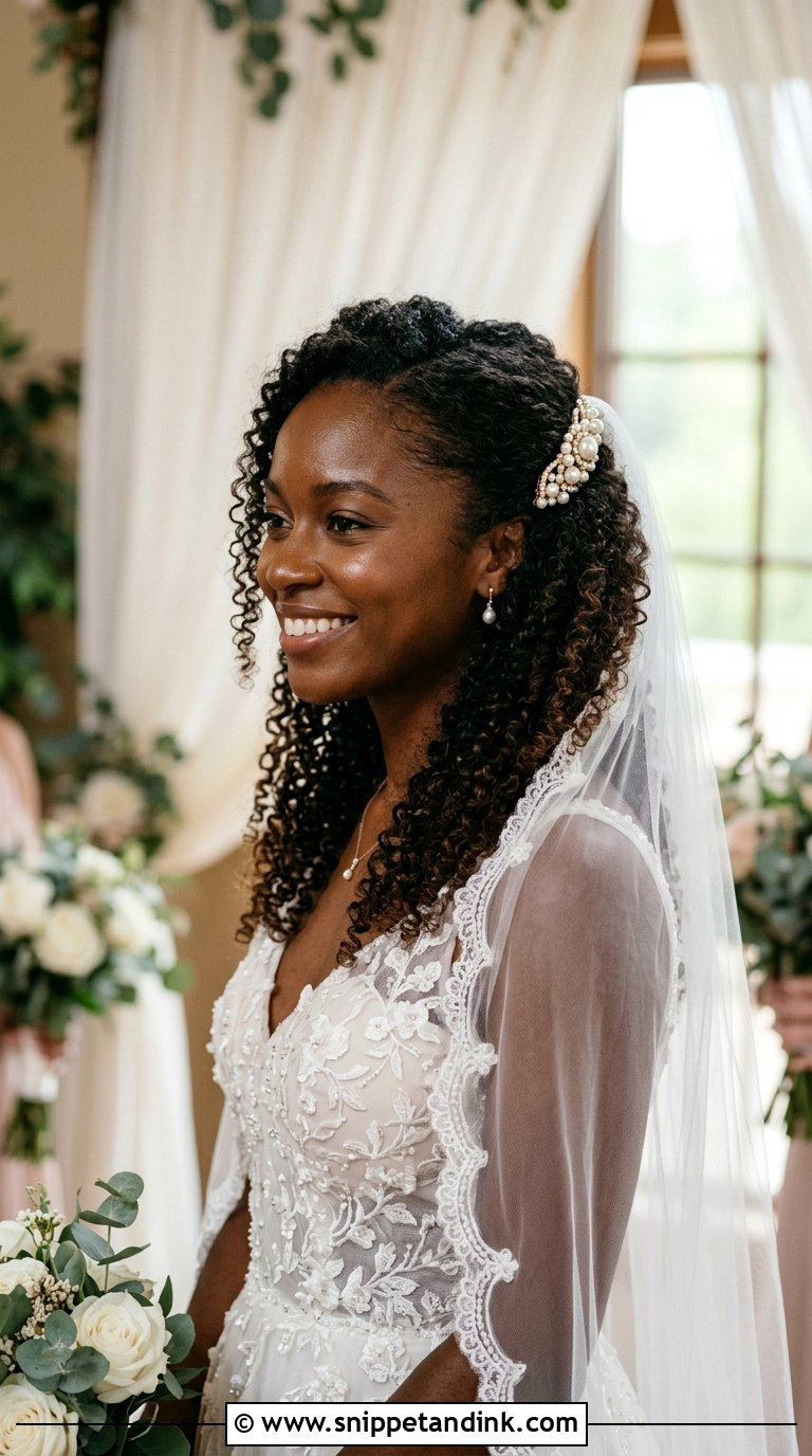 Curly Half Up Half Down - Snippet and Ink - 20 Bridal Hairstyles for Black Women