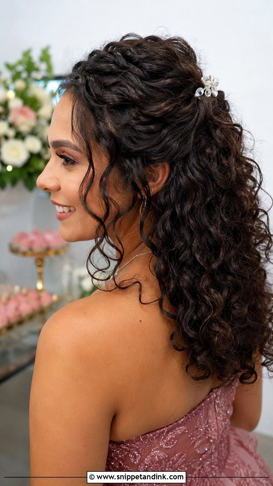 Curly Half Up Half Down - Snippet and Ink - 25 Easy Wedding Guest Hair Ideas