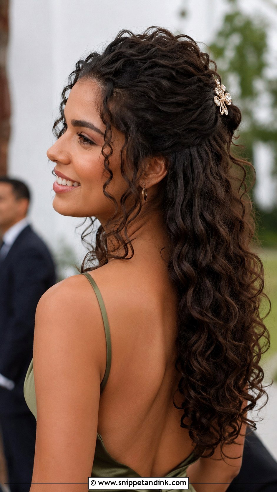 Curly Half Up Half Down - Snippet and Ink - 25 Hairstyle Ideas for Wedding Guest