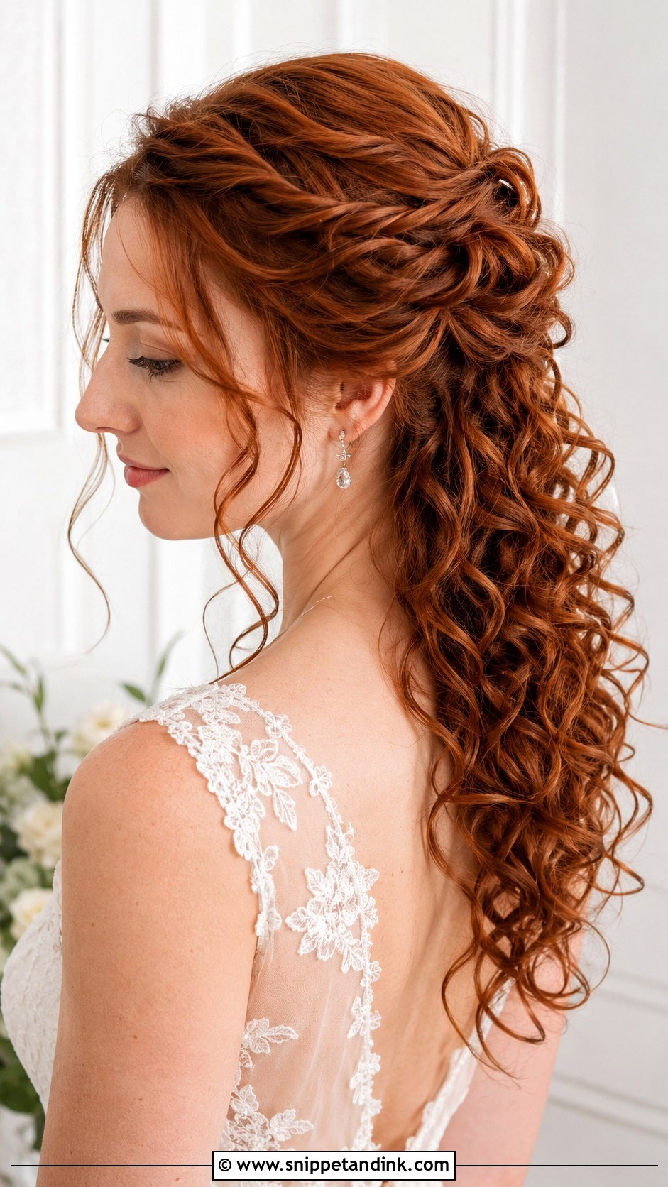 Curly Half Up Half Down Bridal Hair - Snippet and Ink - 20 Long Curly Bridal Hair Ideas