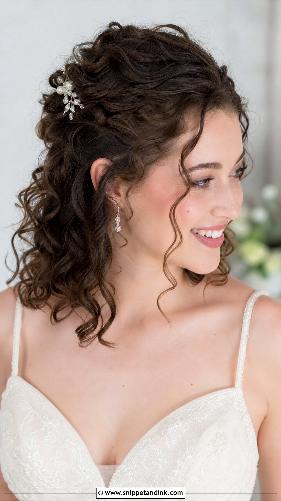 Curly Half Up Half Down Bridal Hair - Snippet and Ink - 20 Naturally Curly Half-Up Bridal Hair Ideas