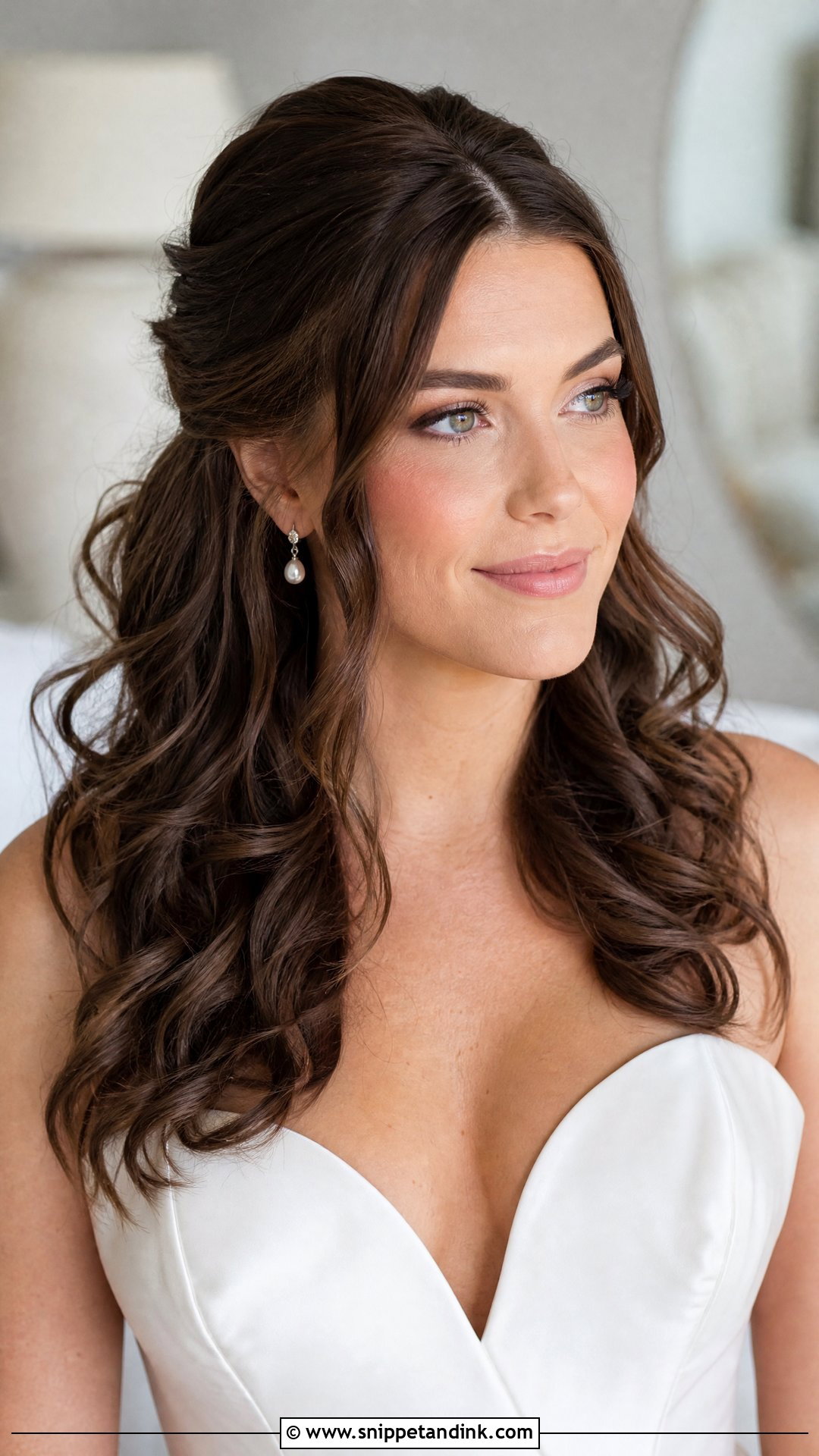 Curly Half Up Half Down Bridal Hair With A Middle Part - Snippet and Ink - 15 Curly Half-Up Half-Down Bridal Hair Ideas