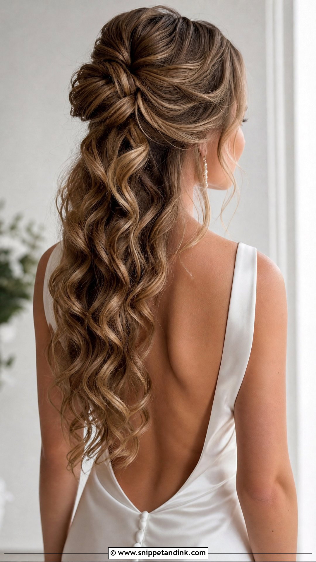 Curly Half Up Half Down Bridal Hair With Long Curls - Snippet and Ink - 15 Curly Half-Up Half-Down Bridal Hair Ideas