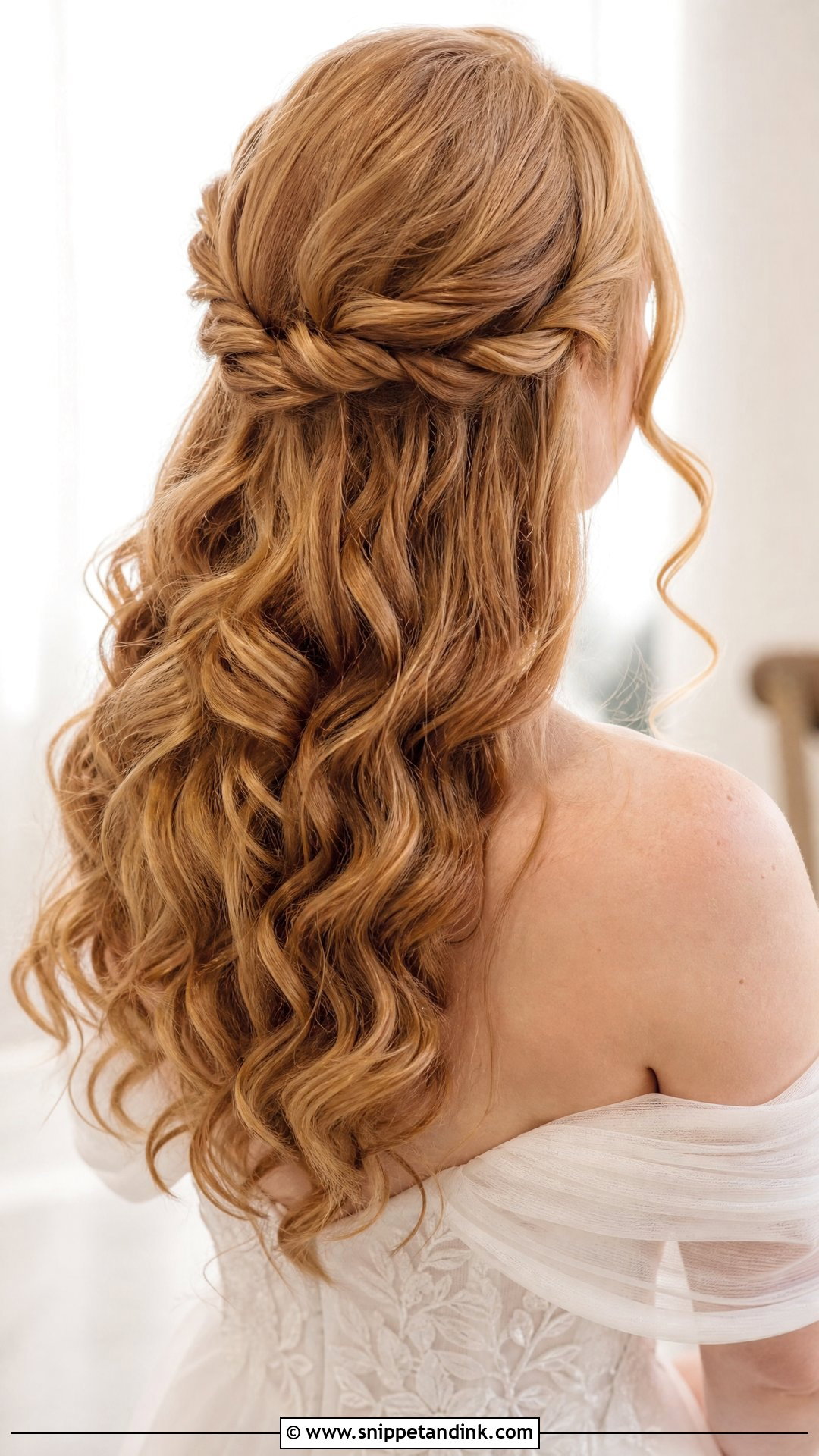 Curly Half Up Half Down Bridal Hair With Twists - Snippet and Ink - 15 Curly Half-Up Half-Down Bridal Hair Ideas