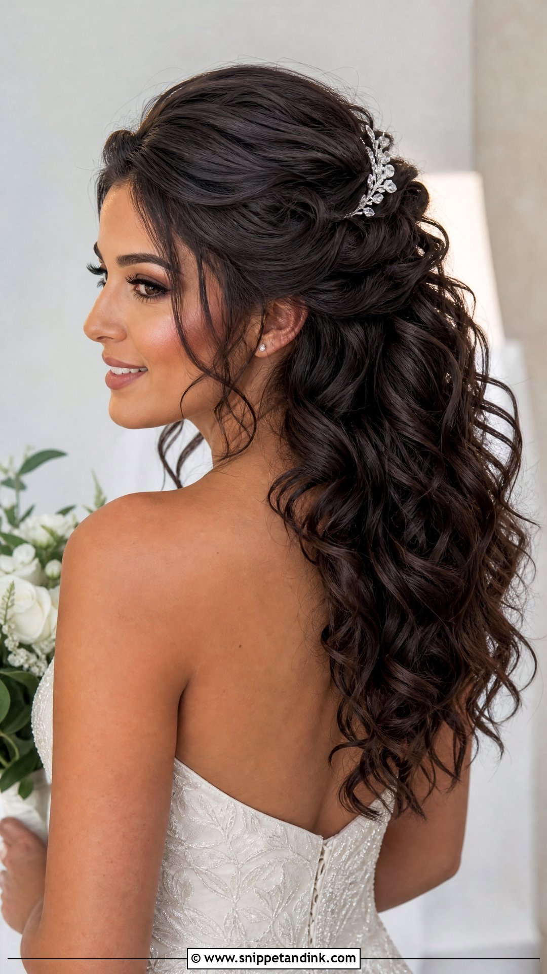 Curly Half Up Half Down Bridal Hair With Volume - Snippet and Ink - 15 Curly Half-Up Half-Down Bridal Hair Ideas