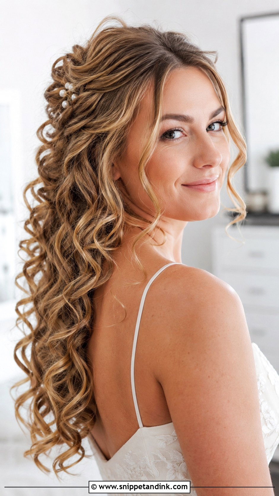 Curly Half Up Half Down Bridal Hair - Snippet and Ink - 20 Bridal Hairstyles for Curly Hair