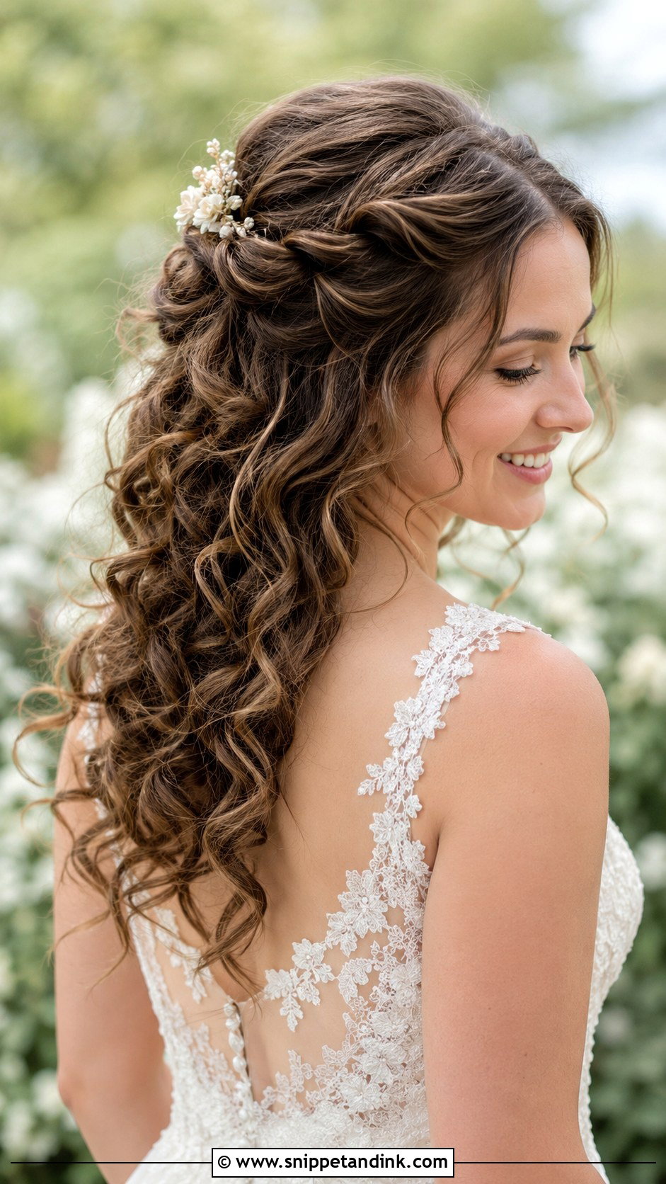 Curly Half Up Half Down Bridal Hairstyle - Snippet and Ink - 30 Curly Hair Bride Ideas