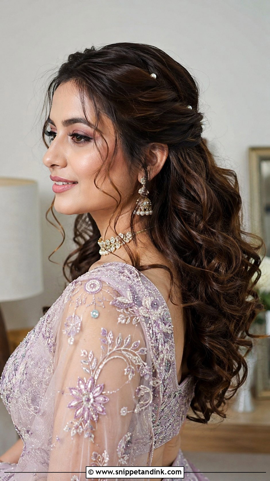 Curly Half Up Half Down Hairstyle For Indian Wedding - Snippet and Ink - 20 Curly Hairstyles for Indian Wedding