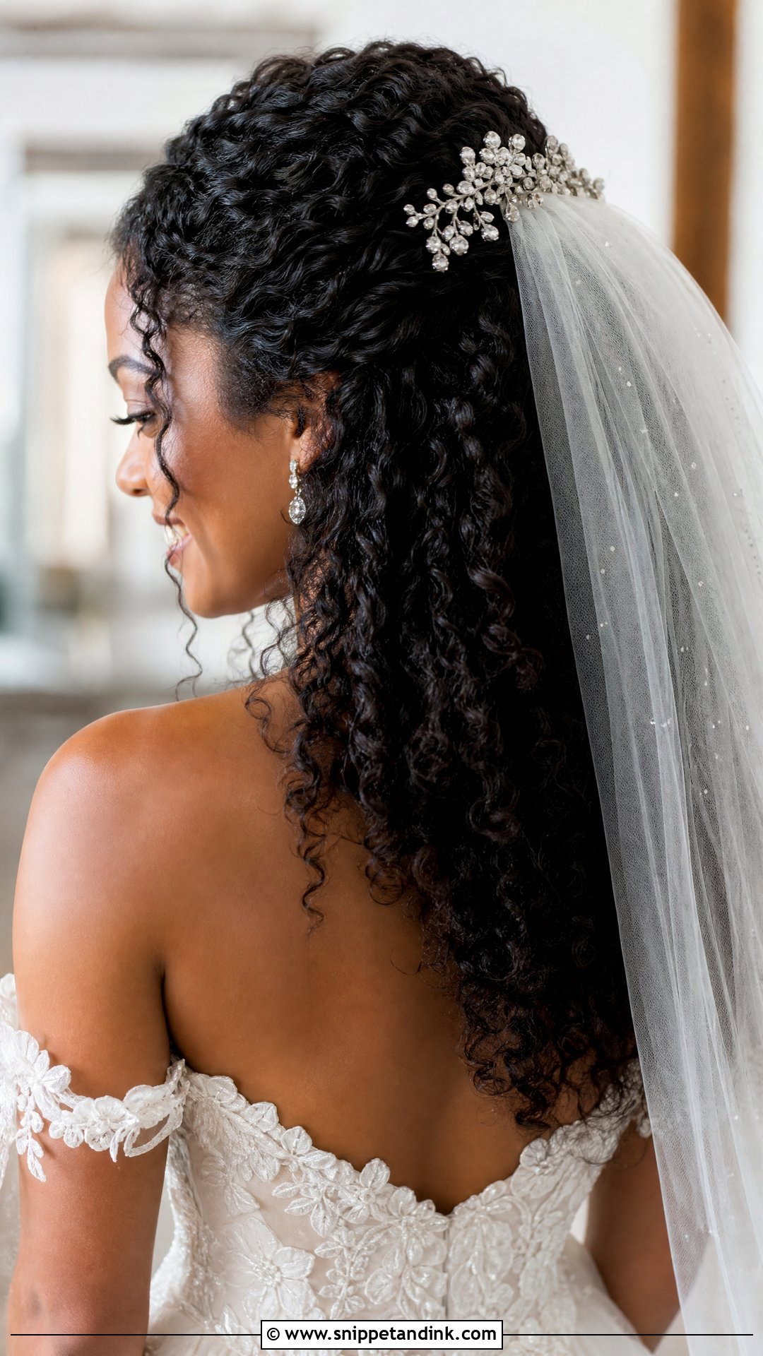 Curly Half Up Half Down Style - Snippet and Ink - 30 Wedding Hairstyles Black Women