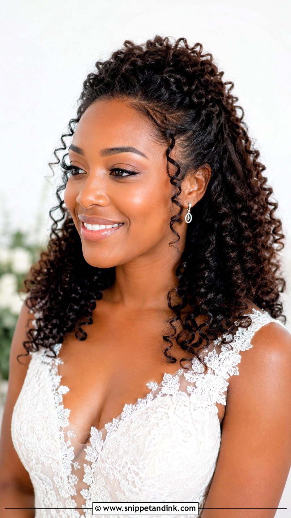 Curly Half Up Half Down Wedding Hairstyle - Snippet and Ink - 25 Natural Curly Wedding Hairstyles