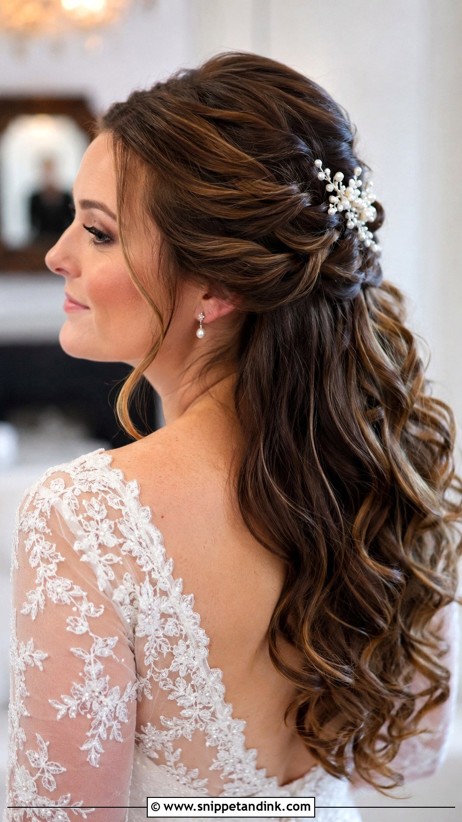 Curly Half Up Half Down Wedding Hairstyle - Snippet and Ink - 30 Curls Hairstyles for Wedding