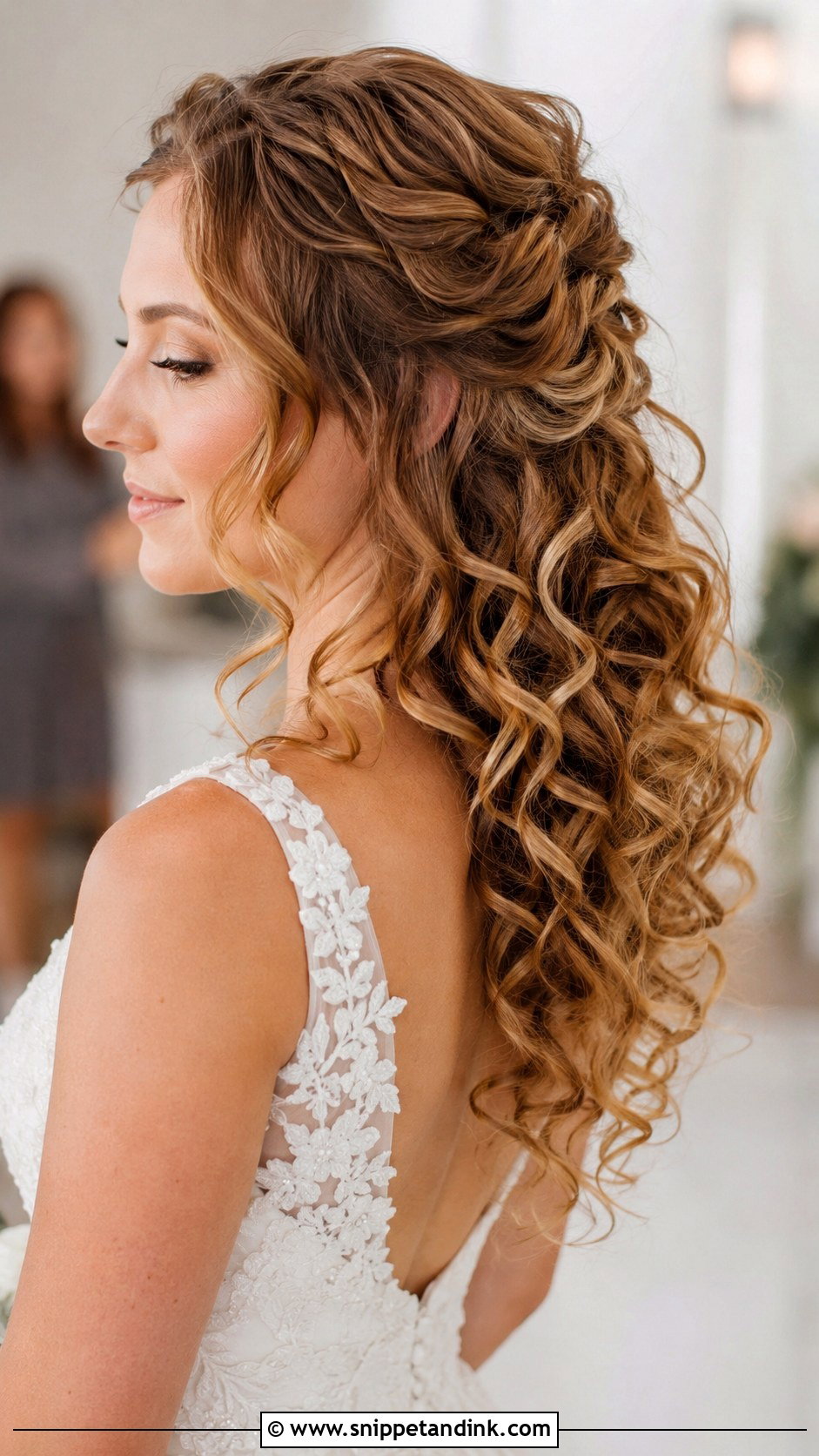 Curly Half Up Half Down Wedding Hairstyle - Snippet and Ink - 30 Curly Hair Wedding Ideas