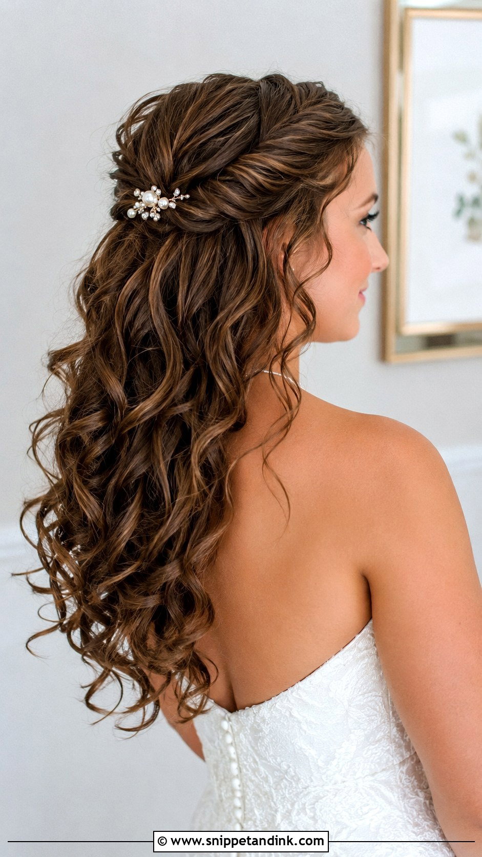 Curly Half Up Half Down Wedding Hairstyle - Snippet and Ink - 20 Bride with Curly Hair Ideas