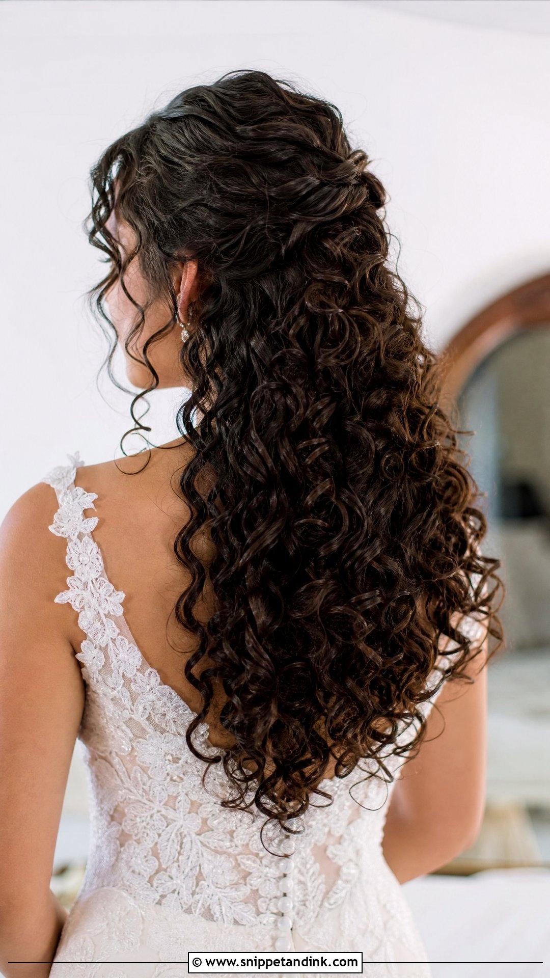 Curly Half Up Half Down Wedding Hairstyle - Snippet and Ink - 20 Curly Hair Bride Wedding Day Ideas