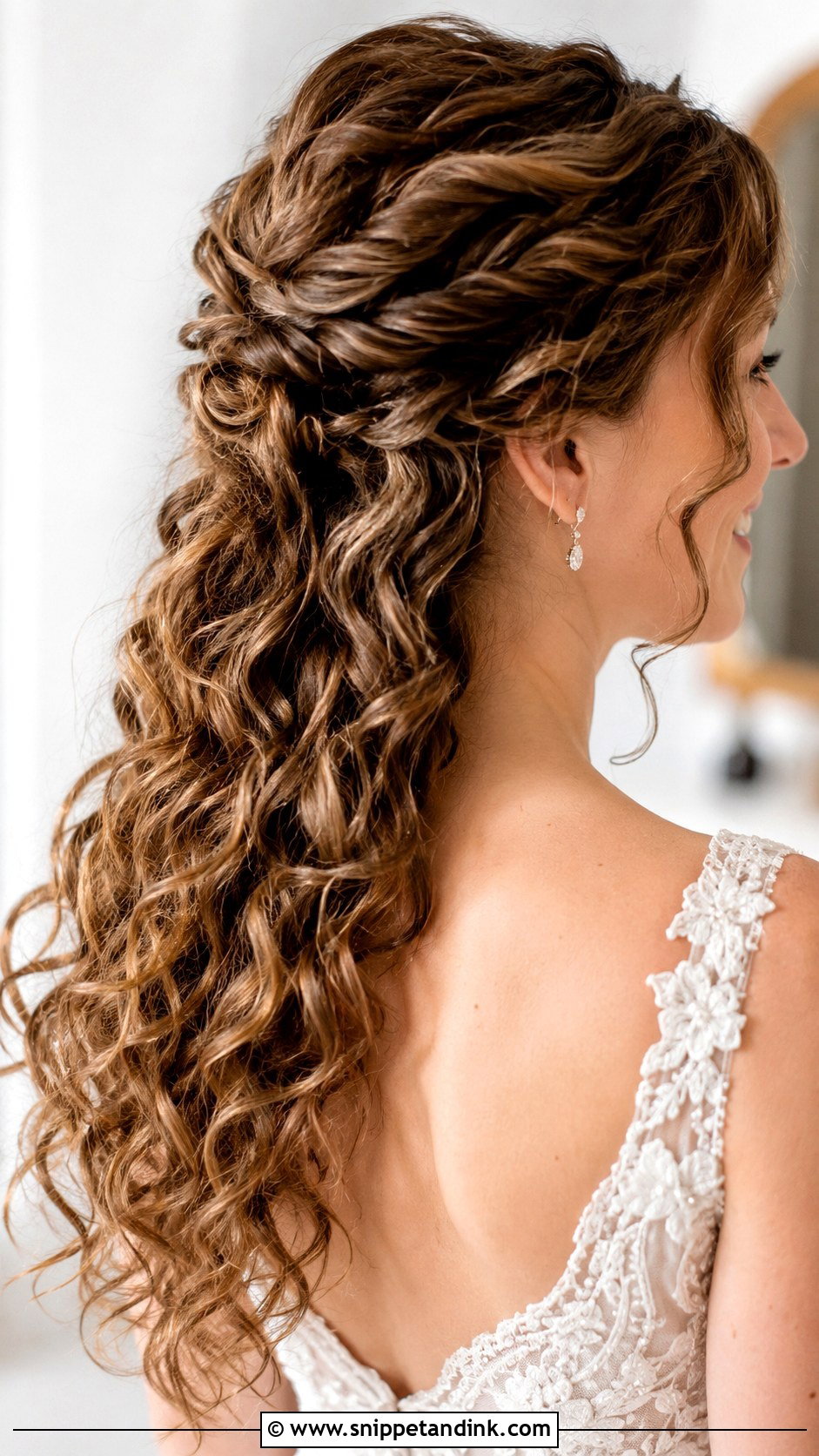 Curly Half Up Half Down Wedding Hairstyle - Snippet and Ink - 20 Curly Hairstyles for Medium Hair Wedding