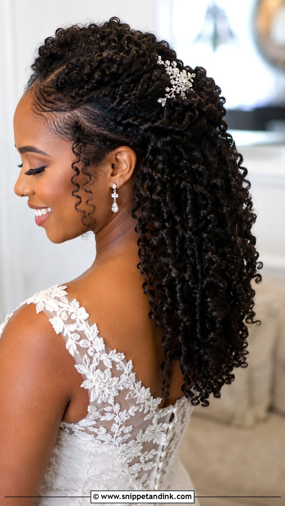 Curly Half Up Half Down Wedding Style - Snippet and Ink - 25 Black Hair Wedding Styles