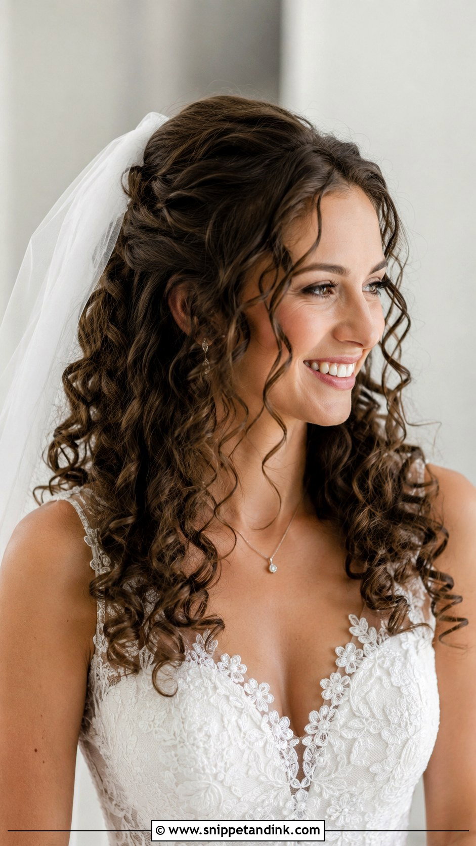 Curly Half Up Half Down With Veil - Snippet and Ink - 25 Curly Hair for Wedding Ideas