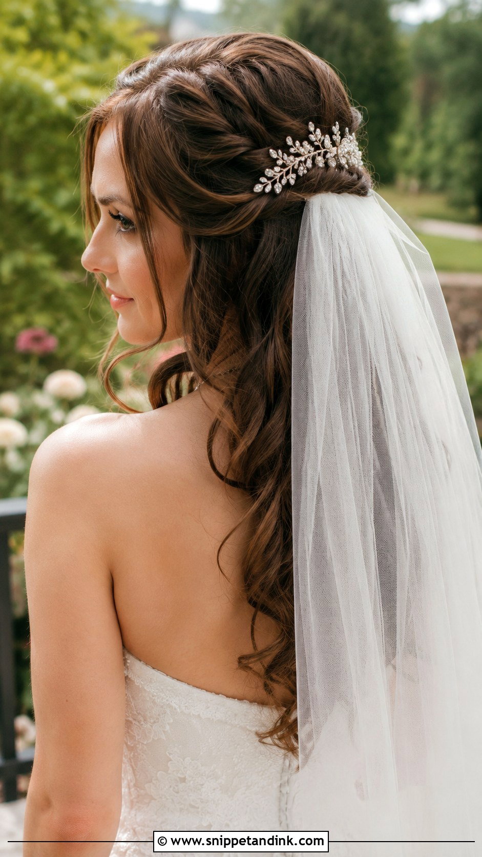 Curly Half Up Half Down With Veil - Snippet and Ink - 20 Curly Hair with Veil Ideas