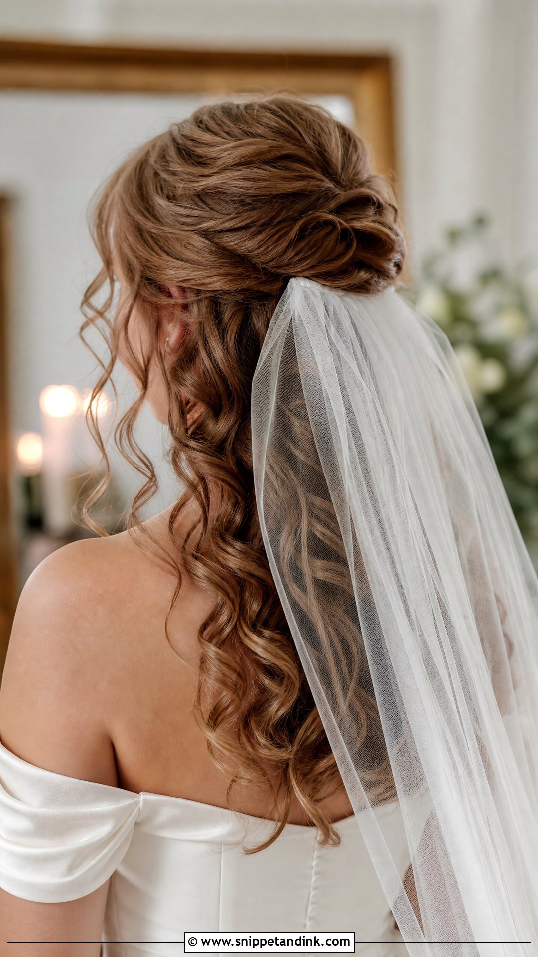 Curly Half Up Half Down With a Veil - Snippet and Ink - 20 Curly Hair Half-Up Half-Down Wedding Ideas