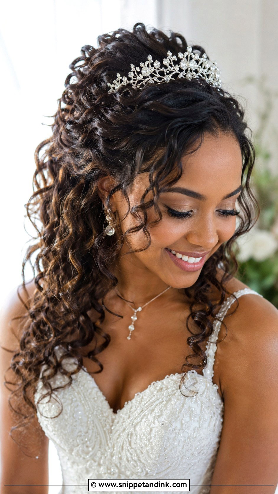 Curly Half Up Half Down for Bride - Snippet and Ink - 20 Natural Hairstyles for Wedding