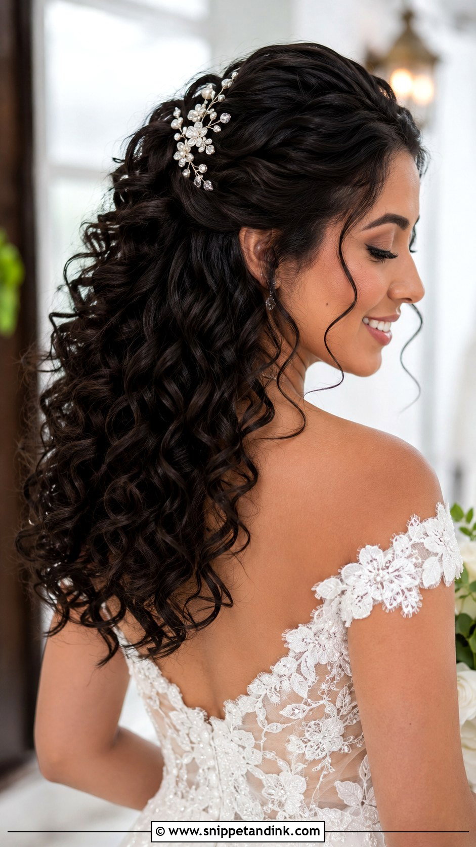 Curly Half Up Half Down for Natural Texture - Snippet and Ink - 30 Short Half-Up Half-Down Wedding Hair Ideas