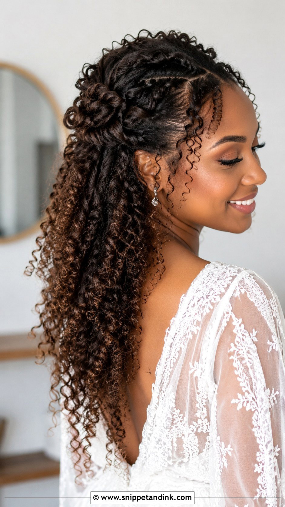 Curly Half Up Half Down - Snippet and Ink - 20 Afro Wedding Hairstyles Brides