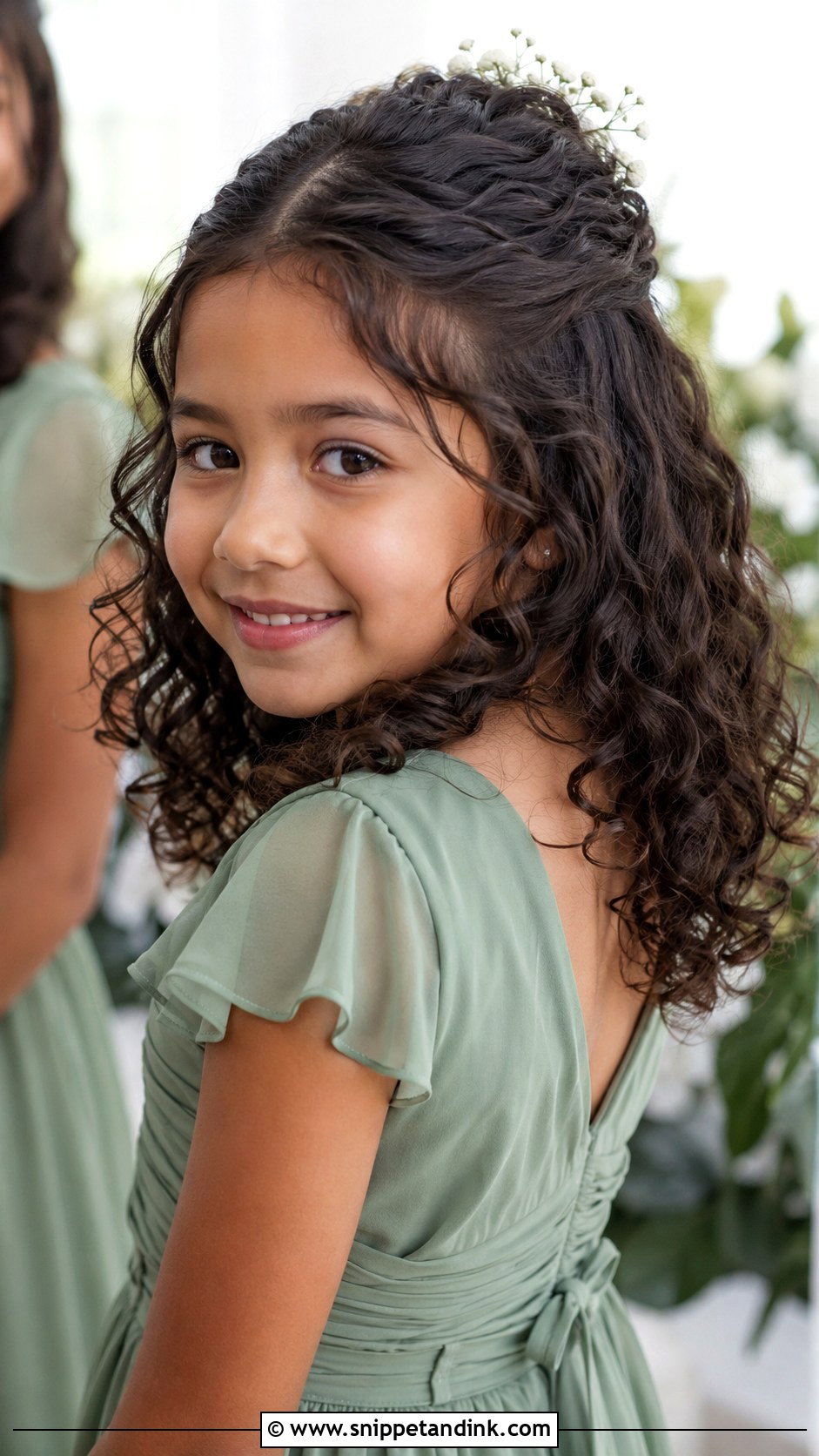 Curly Half Up Jr Bridesmaid Hair - Snippet and Ink - 25 Jr Bridesmaid Hairstyles
