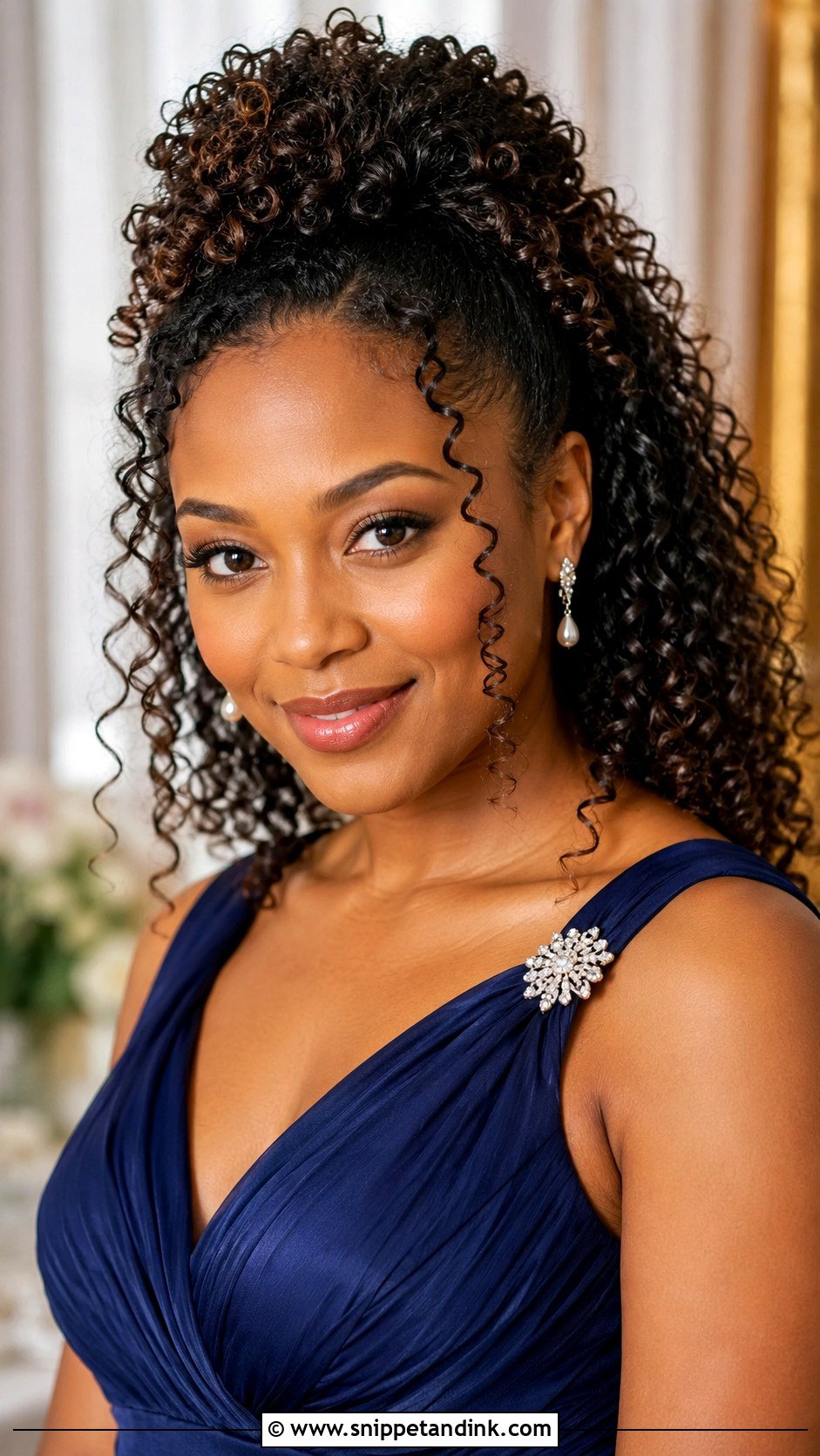 Curly Half Up Look - Snippet and Ink - 20 Hairstyle for a Wedding Guest Ideas