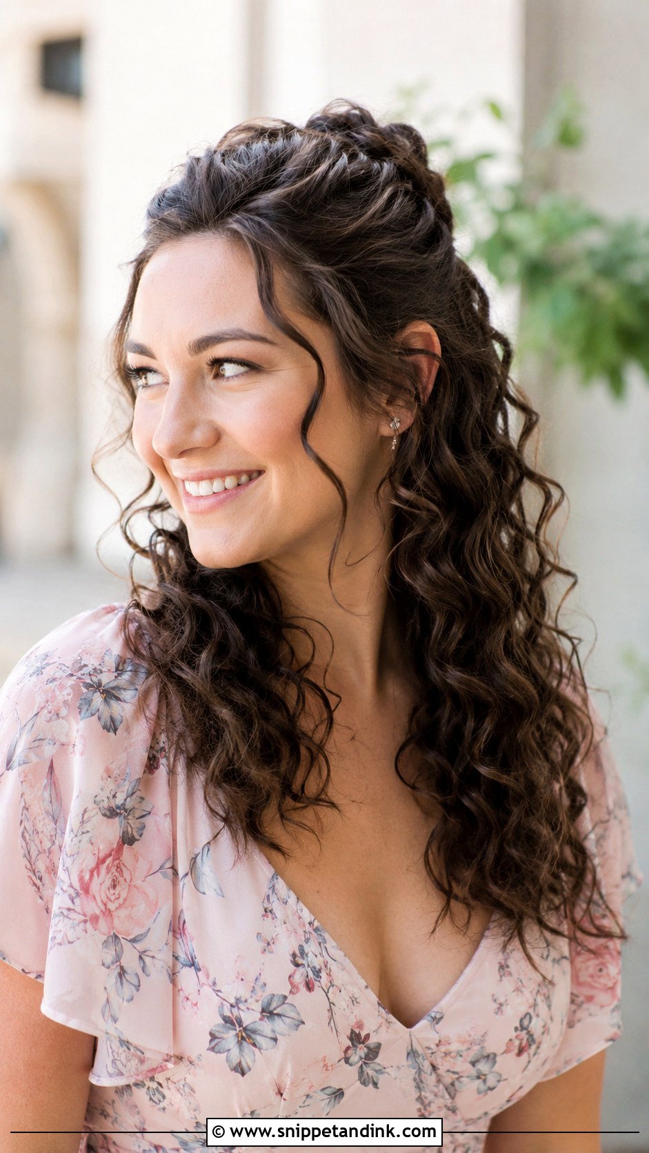 Curly Half Up Style - Snippet and Ink - 30 Wedding Guest Hairstyle Ideas