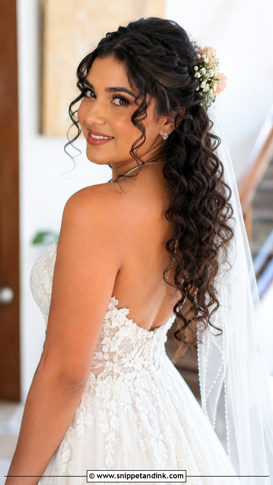 Curly Half Up Style With Halo Extensions - Snippet and Ink - 20 Wedding Hair Extensions