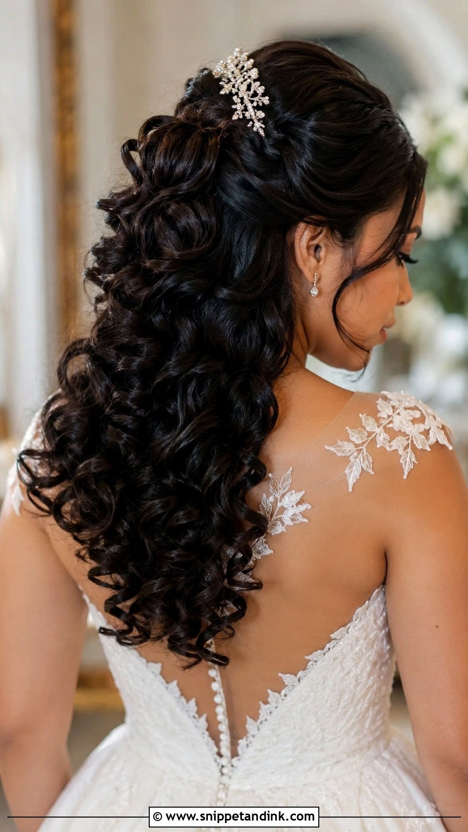 Curly Half Up Updo - Snippet and Ink - 25 Bridal Updos for Long Hair